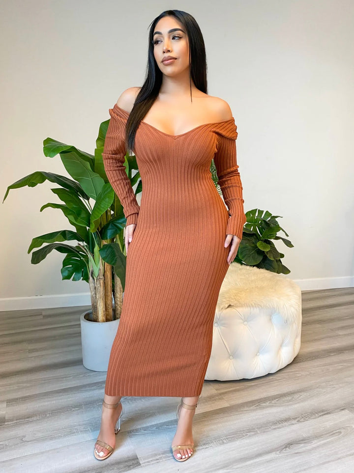 Rust Rib Knitted Maxi Dress