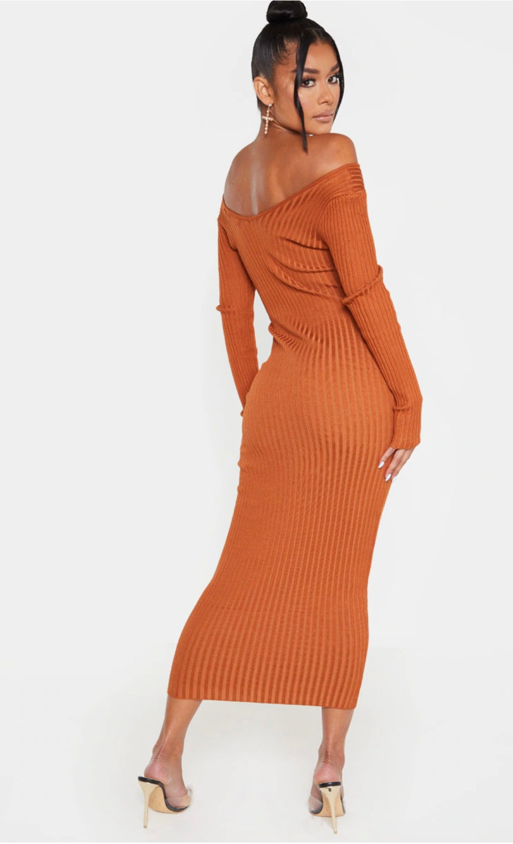 Rust Rib Knitted Maxi Dress