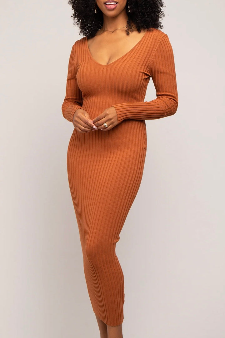 Rust Rib Knitted Maxi Dress