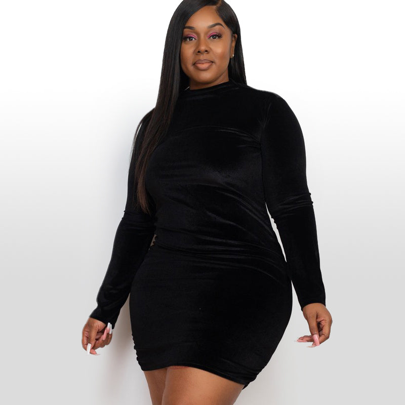 Velour Ruched Long Sleeve Dress